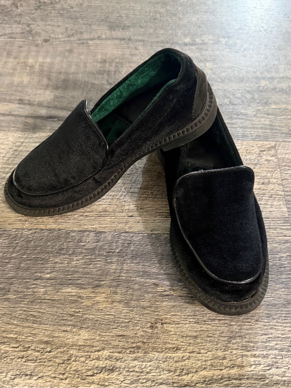 Zara Kids Black Velvet Loafers EU 29 Dress Shoes Slip On Flats US 11 11.5